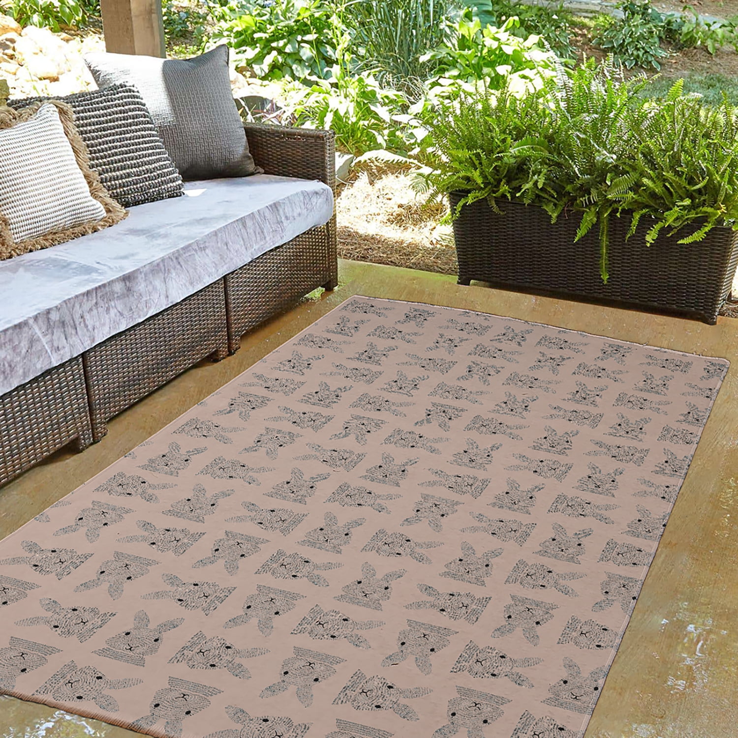 Simply Daisy 3' x 5' Sunwashed Red Criss Cross Bunnies Easter Chenille Indoor/Outdoor Rug