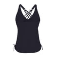 thumbnail image 4 of Racerback Tankini Swimsuit, Women's V-Neck Ruched Top with Side Drawstrings, Tummy 2-Piece Swimwear Black S, 4 of 6