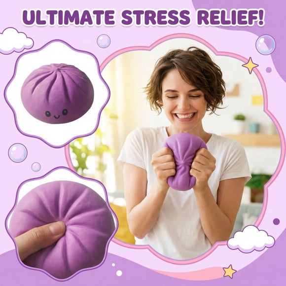 2026 New 15cm Purple Giant Bun, Extra Large Realistic Food Sensory Fidget, Oversized Stress Relief Squeeze Ball, Soft Hand Therapy Prop