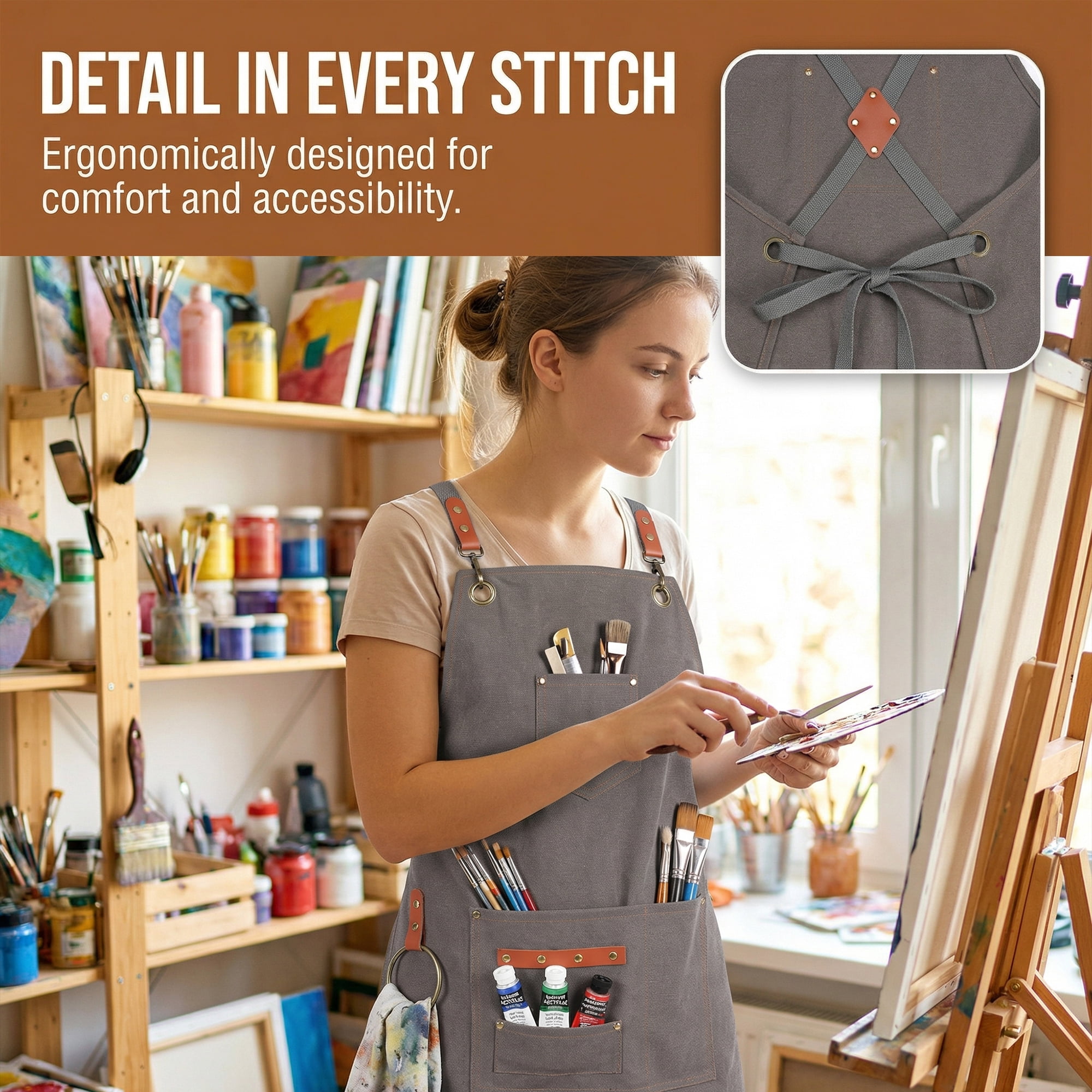 Unique Bargains Adjustable Cooking Apron with Pockets for Home and Kitchen Gray