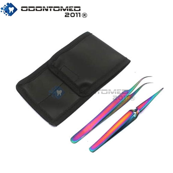 OdontoMed2011® Set Of 2 Stainless Steel Multi Titanium Rainbow Color Jeweler Style Tweezers #n1   #7 Fine Point Jewelry-making, Laboratory Work