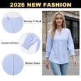 thumbnail image 5 of VDJ Button Down Shirts for Women 3/4 Sleeve V Neck Dressy Blouses Summer Fall Blue Striped Classic Tops Fashion Clothing Size XL, 5 of 12