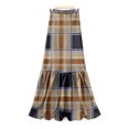 thumbnail image 4 of Wutalume Women's Flowy Plaid Ruffled Long Skirt, High Waist Elastic Waistband, Vintage Inspired Pleated Skirt for Fall and Winter,Coffee S, 4 of 6