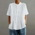 thumbnail image 5 of qucoqpe Women's Linen Cotton Tops Lightweight Pleated Short Sleeve Button-Down Shirts Summer Comfy Breathable Vacation Blouse Tees, 5 of 7