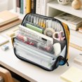 thumbnail image 6 of Standing Pencil Case with Base Large Capacity Stationery Pouch Pen Bag with Zipper for Women Men Blue Leaves and Sunflowers, 6 of 7