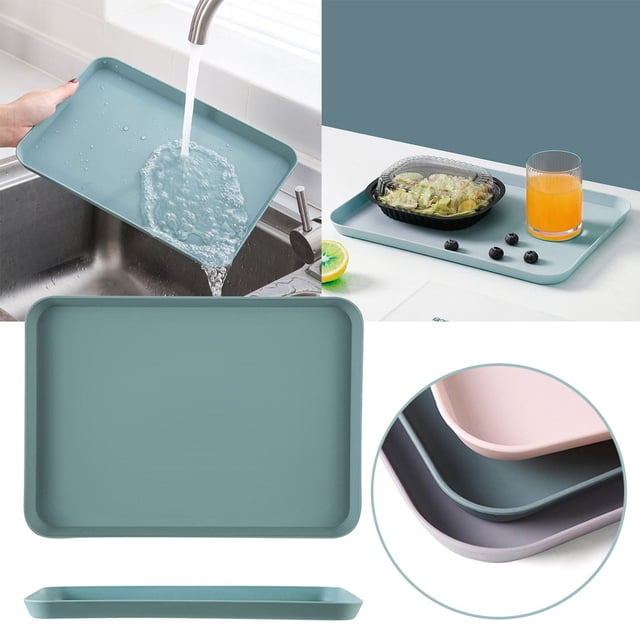 Oleegame 1PC Picnic Trays For Food Kitchen Rectangular Tray Creative Idea Of Placing Tea Cups Fruit Plates In The Living Room Green