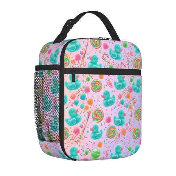 Duck Lunch Box Reusable Thermal Handbag Cute Cartoon Pattern Front Pocket Handheld Portable Work Office Picnic Daily Use Food Bag