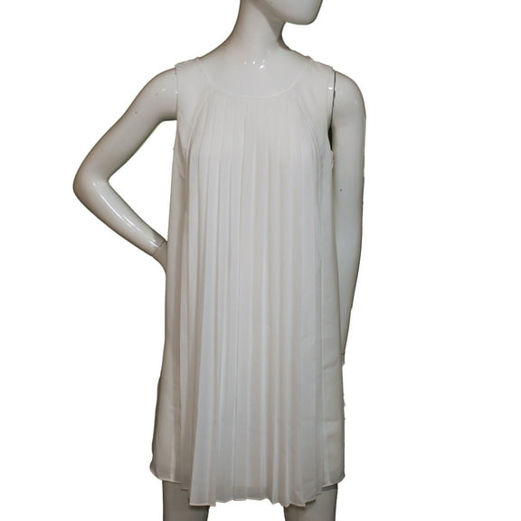 Lands End Women's Size 0 Petite, Sleeveless Pleat Dress, Eggshell White
