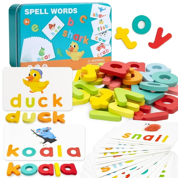 Sunforu Wooden Alphabet Toys for Toddler, Interactive ABC Card and Letter Matching Game, Montessori Learning Toys for Boys and Girls