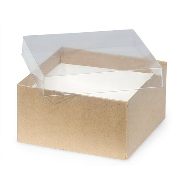 Pack of 100, 3.5 x 3.5 x 2" Clear Lid Boxes w/Kraft Bases Perfect for