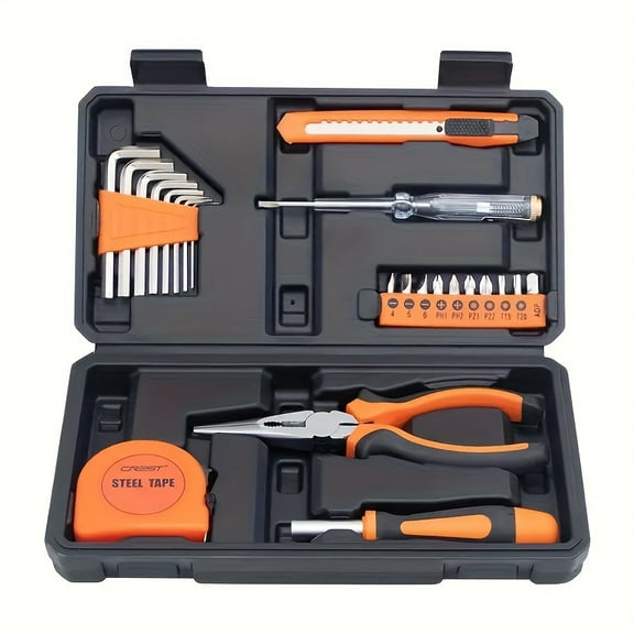 23-piece multi-function home tool set, DIY home repair kit for daily repair, manual hand tool box without charging, with screwdriver, wrench and storage box, no battery required