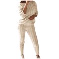 thumbnail image 2 of Babysbule Lounge Sets for Women Womens Ladies Round Neck Cable Knitted Warm 2PC Loungewear Suit Sets Tracksuit Homewear, 2 of 4