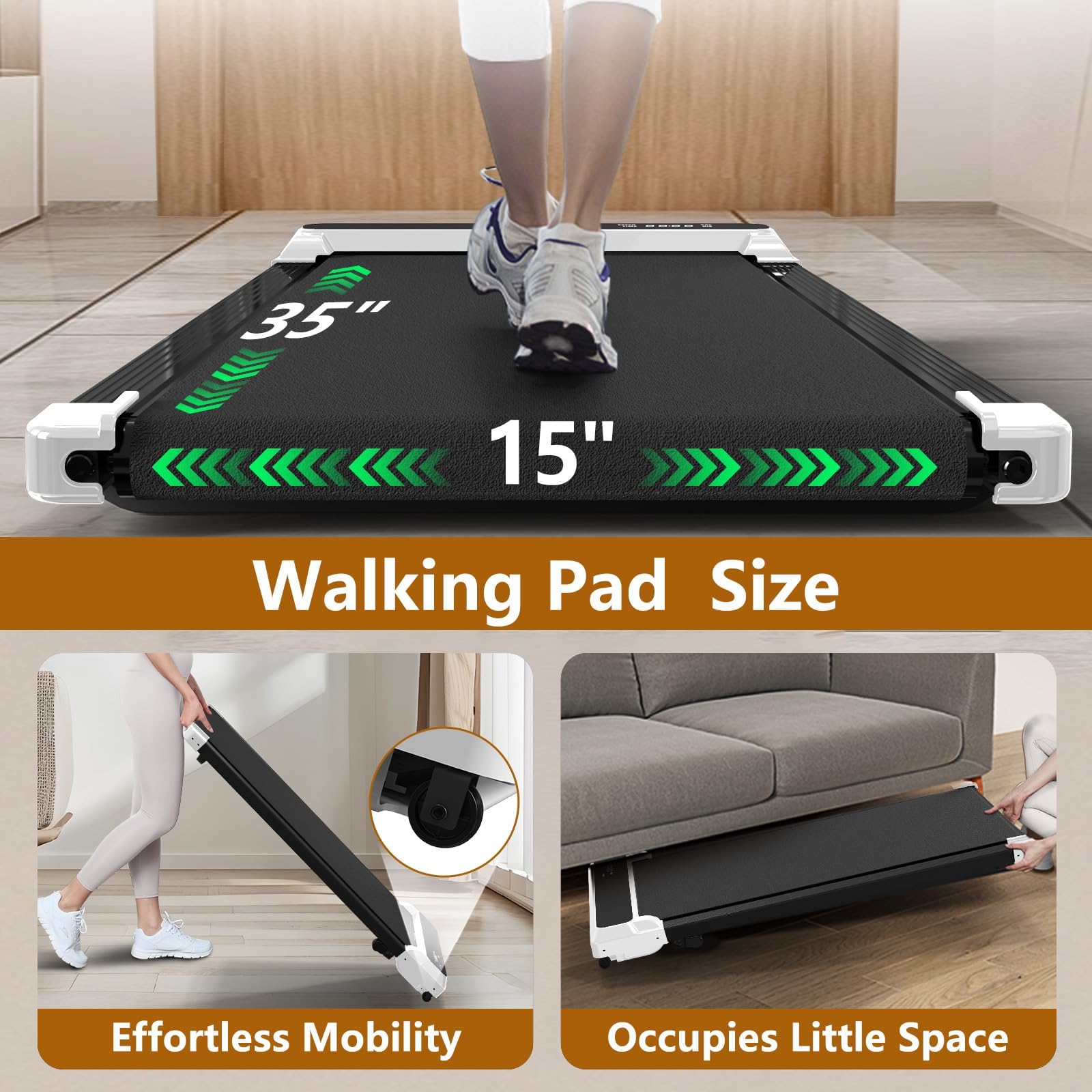 Walking Pad Treadmill, 2.5HP Ultra-Quiet Motor for Home Office, 3-in-1 Under Desk Black Electric Treadmill with Remote, 265 lbs Capacity & Incline Adjustment