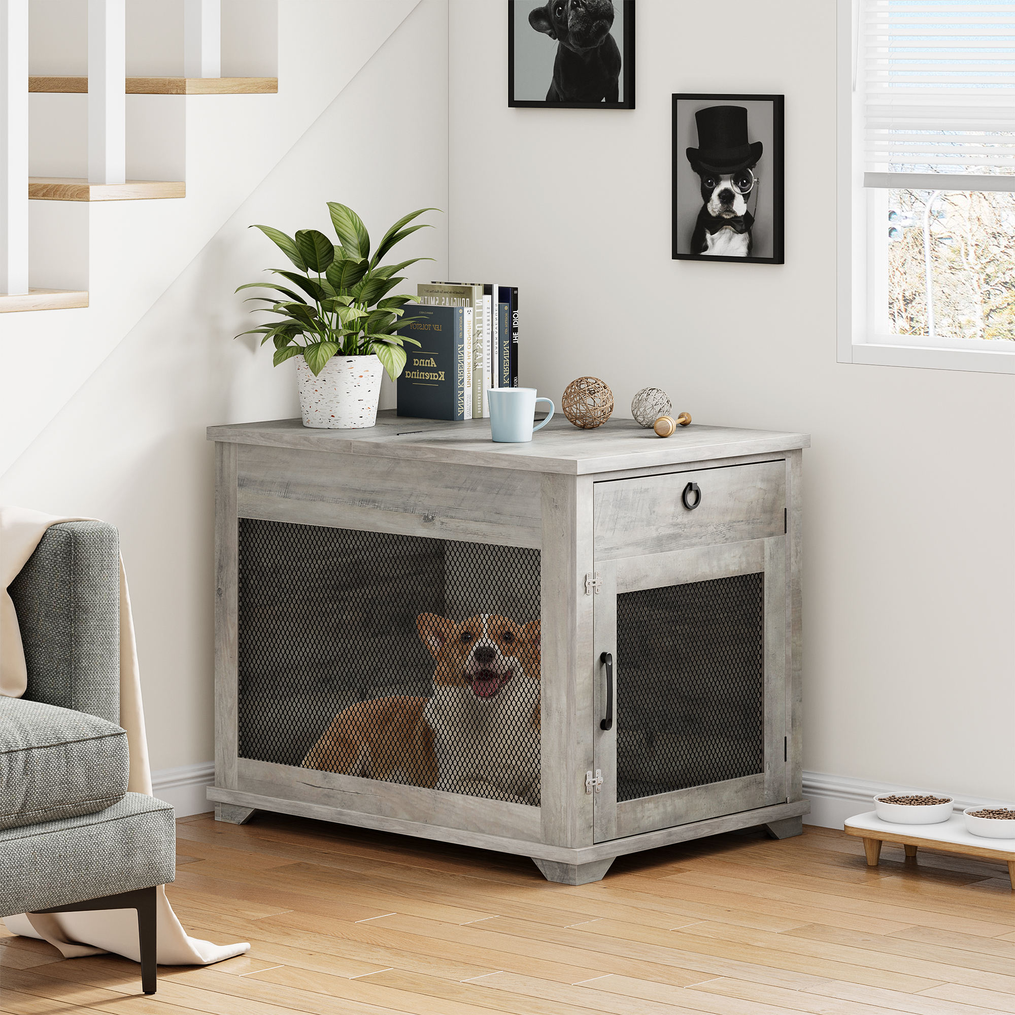 Dog Crate Furniture with Flip Top, Wooden Dog Crate, Style Dog Kennel