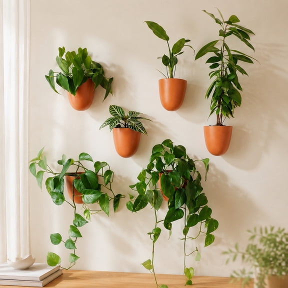 Self-Watering Wall Planters Set of 6, Terracotta Indoor Vertical Garden, Easy to Install and Lightweight Planters for Plants