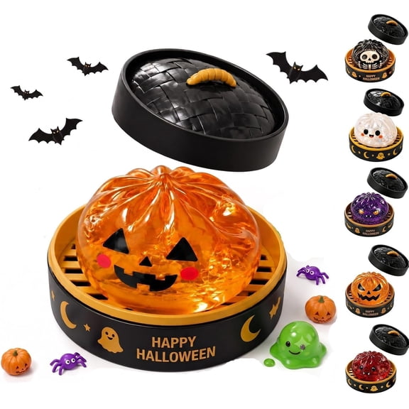 Halloween Bao Spooky Squeeze Toys Set with Steamer, Creepy Cute Bun Stress Balls Sensory Fidget Squishies Stress Relief Toys for Adults & Teens, Halloween Basket Stuffers Party Favors Birthday Gifts