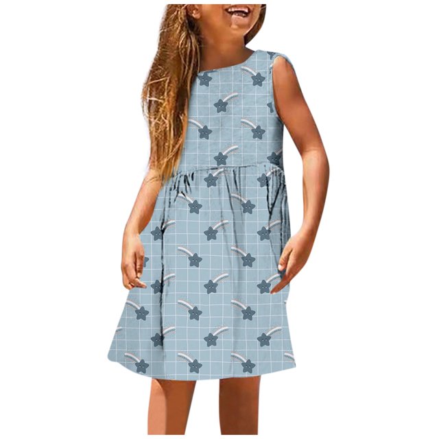TJAZFJPA Robes de Pâques pour Filles Tout-Petits Mode Mignonne Printemps et Été Imprimée Col Rond Sans Manches Robe Décontractée (8) Robe Violette pour Filles