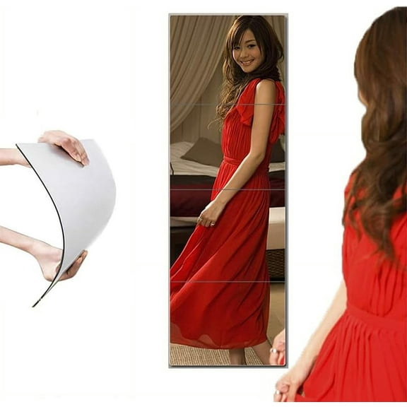 4 pcs Unbreakable Full Length Wall Mirror Tiles, Full Length Mirror Wall Mounted, 10x12 Inch, Acrylic Squares Mirror Full Body Shatterproof Mirror for Walls, Body Mirror, Wall Mirror Gym