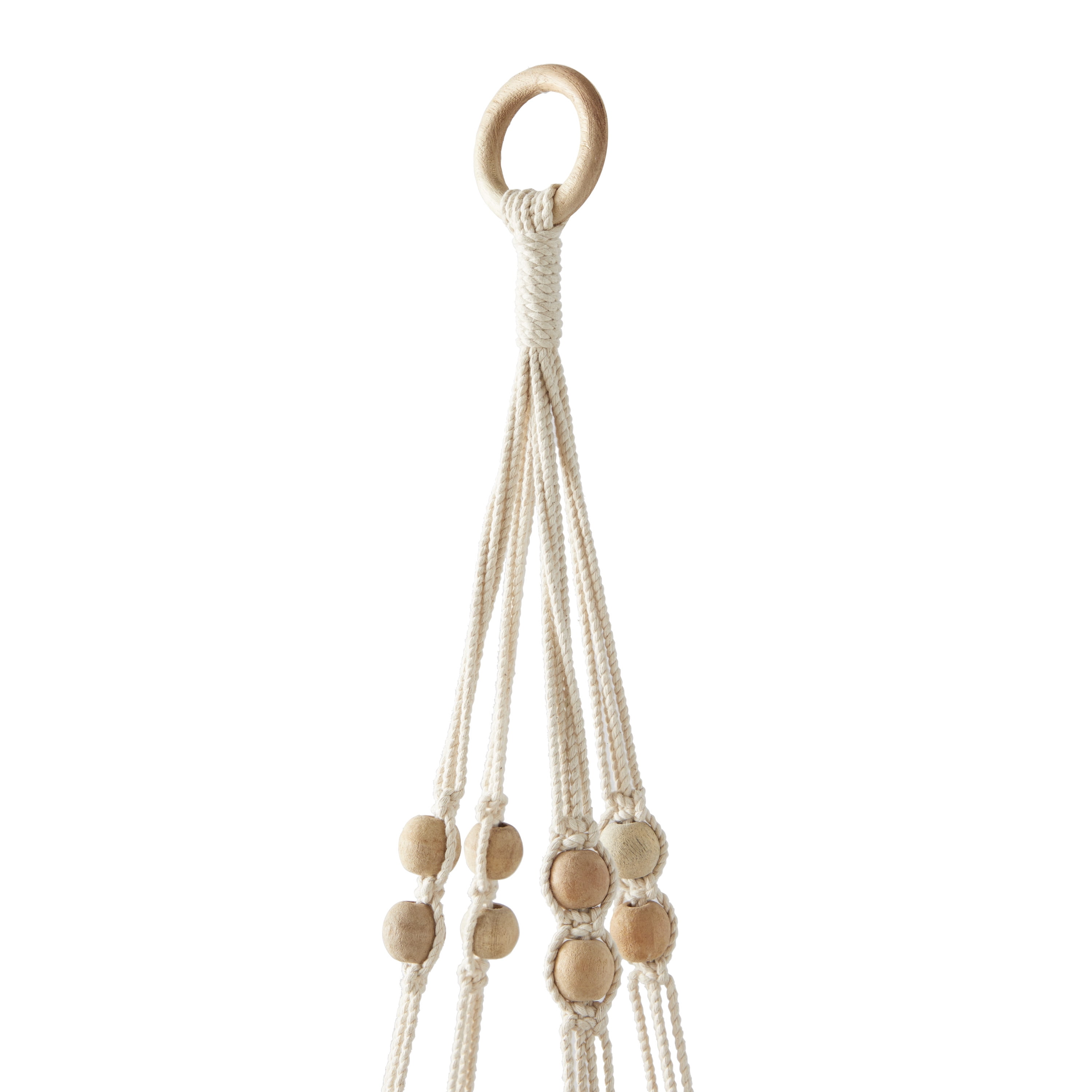 DecMode 10" x 10" x 49" Round White Fabric Handmade Hanging Macrame Wall Planter