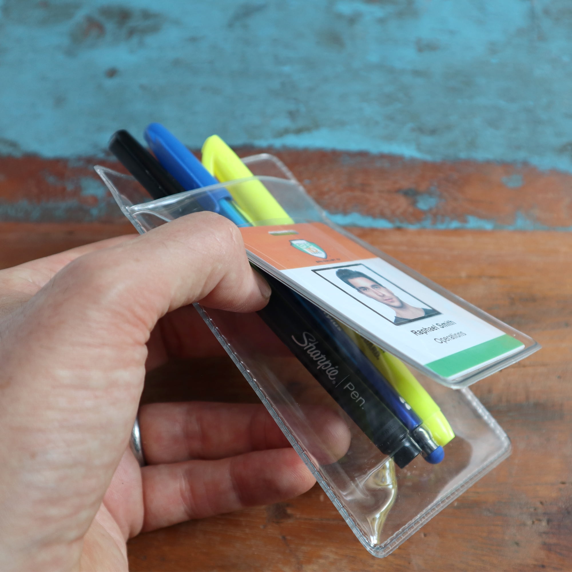 Bulk 50 Pack - Heavy Duty Pocket Protector with Vertical ID Badge Holder - Clear Plastic Shirt/Lab Coat Pocket Pouch Organizer for Pens, Pencils, Small Tools, Name Tags and More by Specialist ID