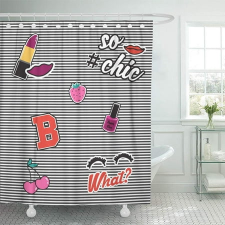 KSADK Graphic Cute Patch Badges Other Uses in Denim Cherry Lipstick Lip Text Kids Love Shower Curtain 66x72