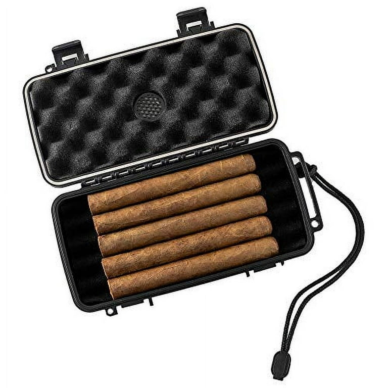Pardo Cigar Travel Humidor Case - 5 Count - Waterproof, Rugged, Crushproof  Cigar Humidor - Black - Holds up to 5 Cigars