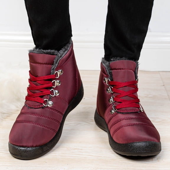 Tejiojio Fall Clearance New Winter Hiking Shoes Warm Women's Snow Boots Lace Up Waterproof Casual Women's Shoes