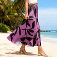 thumbnail image 4 of LWavelet Women Leaf Print Tiered Maxi Skirt Elastic Waist With Pockets Boho Long Skirt Purple Pink 2XL, 4 of 5