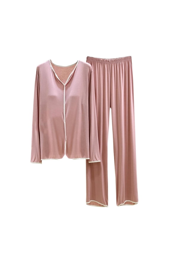 Pajamas Set for Women Long/Short Sleeve Sleepwear Button Down Nightwear with Long Pants Soft Summer Pjs Lounge Set