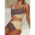 thumbnail image 5 of SHEWIN Womens Bikini Set 2 Piece High Waisted Color Block Swimsuit Spaghetti Straps Bathing Suits Summer Beach Outfits, 5 of 7