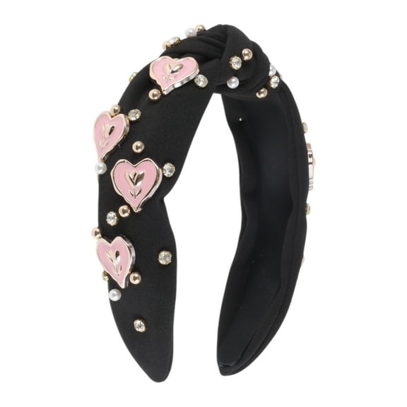 Unique Bargains 1 Pc Headband Faux Diamond Heart Hair Accessories for Women Black