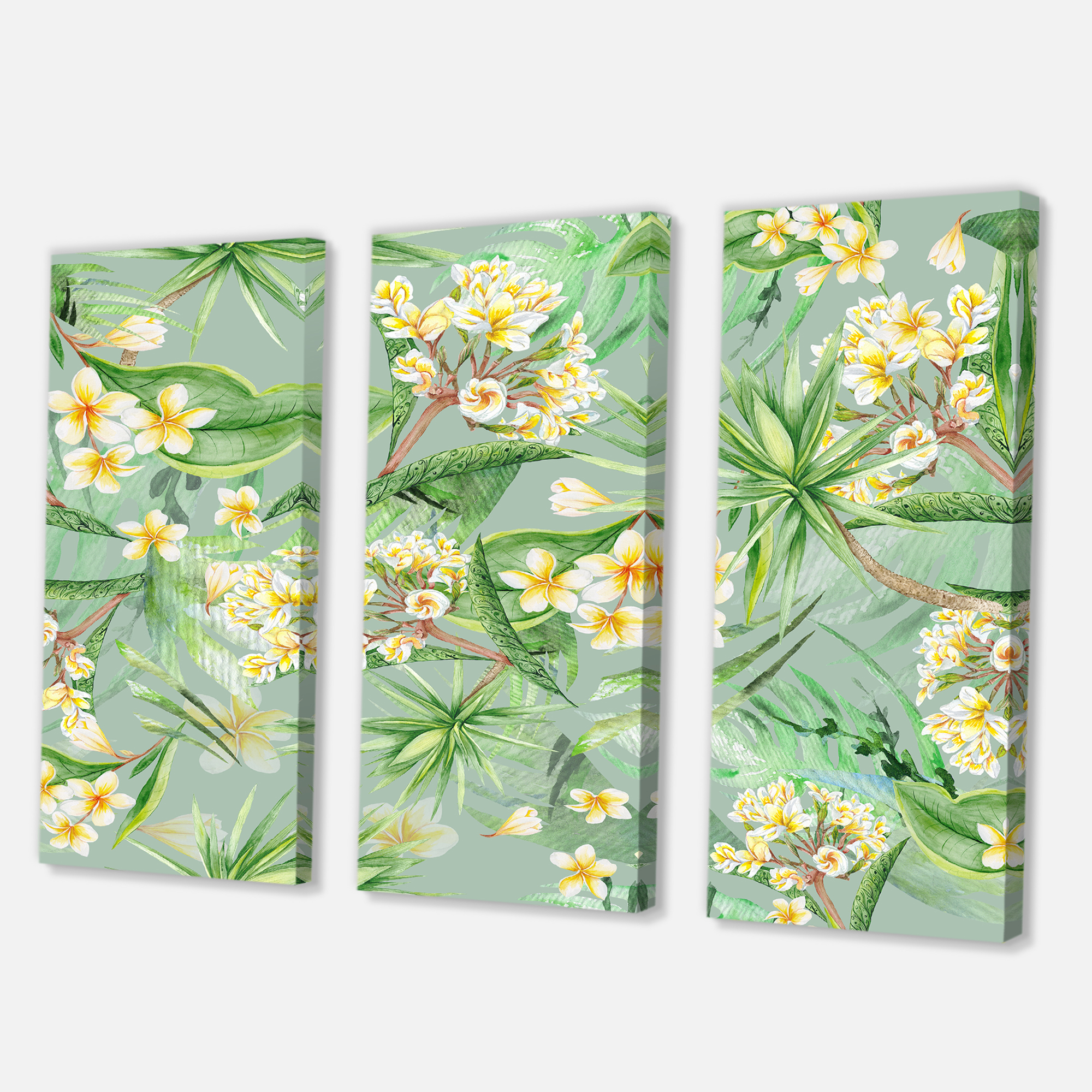 Designart ' Yellow Flowers and Tropical Foliage XIV ' Modern Canvas Wall Art Print