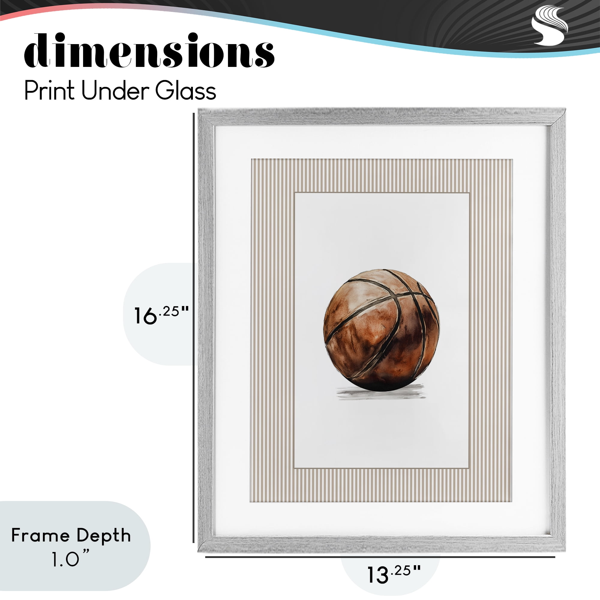 Stupell Industries Vintage Sports Basketball Gray Framed Print Under Glass, design by Christine Simpson Art