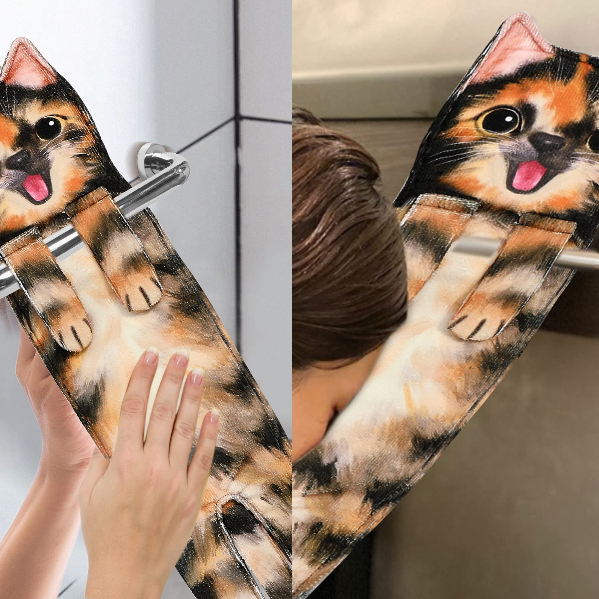 Cat Hand Towels Funny Kitchen Bathroom Cute Decorative Decor Hanging Towel  Tea