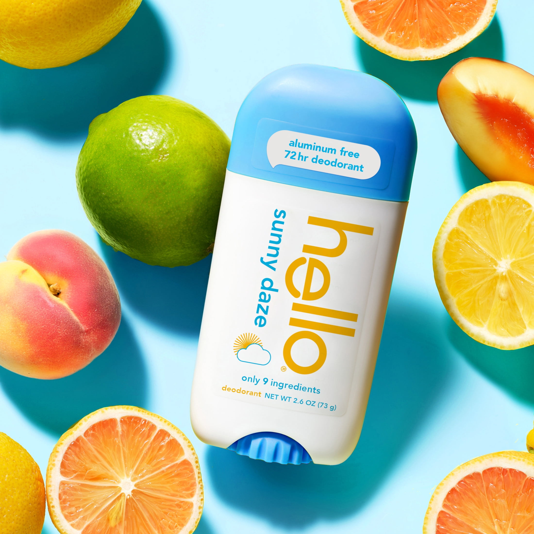 hello Sunny Daze Aluminum Free Deodorant for Women and Men, 2.6 oz Stick Deodorant