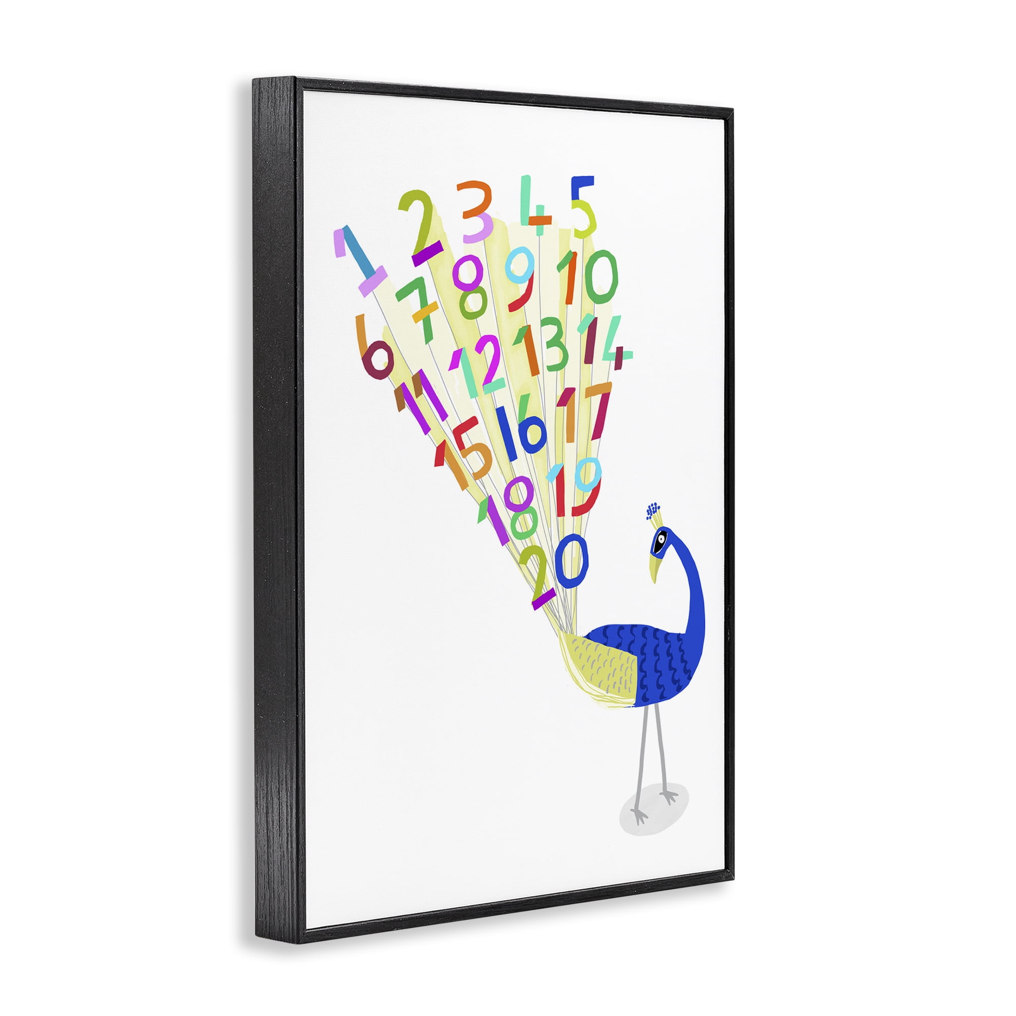Stupell Industries Peacock with Numbers Animals & Insects Painting Black Framed Art Print Wall Art, 20 x 30