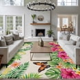 thumbnail image 3 of Tropical Spring Area Rugs 8'x10', Washable Small Throw Rugs for Living Room Patio, Floral Leaves Butterflies Burlap Rustic Indoor Outdoor Rug Non-Slip Low Pile Carpet Runner Reversible Floor Mats, 3 of 8