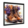 thumbnail image 2 of Designart "Brown and Purple Farm Flower Boots" People Framed Wall Art Decor - International Brown Cowboys Entryway Framed Wall Art Print, 2 of 6