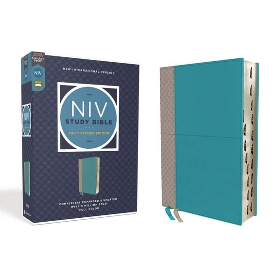 NIV Study Bible, Fully Revised Edition NIV Study Bible, Fully Revised Edition, Leathersoft, Teal/Gray, Red Letter, Thumb Indexed, Comfort Print, (Hardcover)