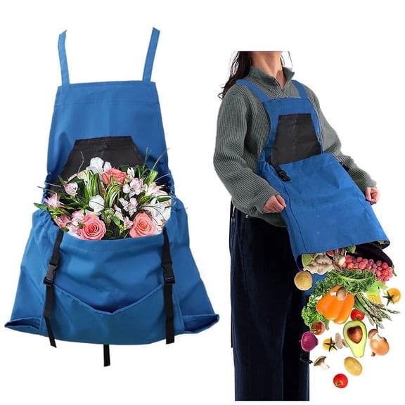 Garden Apron, LAIJAUR Cross Back Gardening Apron with Pockets for Women & Men, Harvest Apron with Large Kangaroo Pouch, Great Gardening Gift, Blue