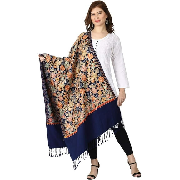Kashmiri Stole / Shawl /Wrap for Women,Aari Embroidered Wool Design, (Size 30 X 80 Inches)