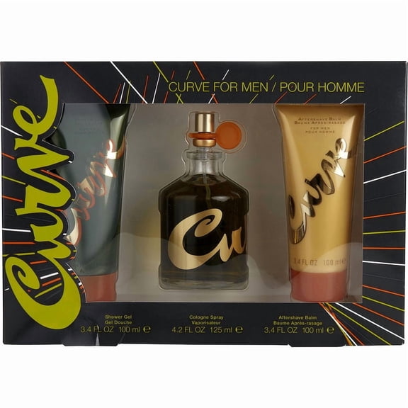 Curve Men's Cologne Fragrance Set, Body Wash, Aftershave Balm & Cologne, Casual Day or Night Scent, 3 Piece Set