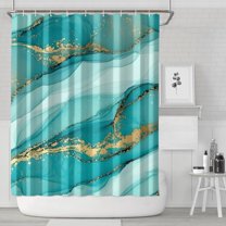 Cyan Marble Gold Spot Pattern Shower Curtain 84"x72" ,Bathroom Decorative Shower Curtains Set with 12 Hooks,Modern Waterproof Washable Shower Curtain