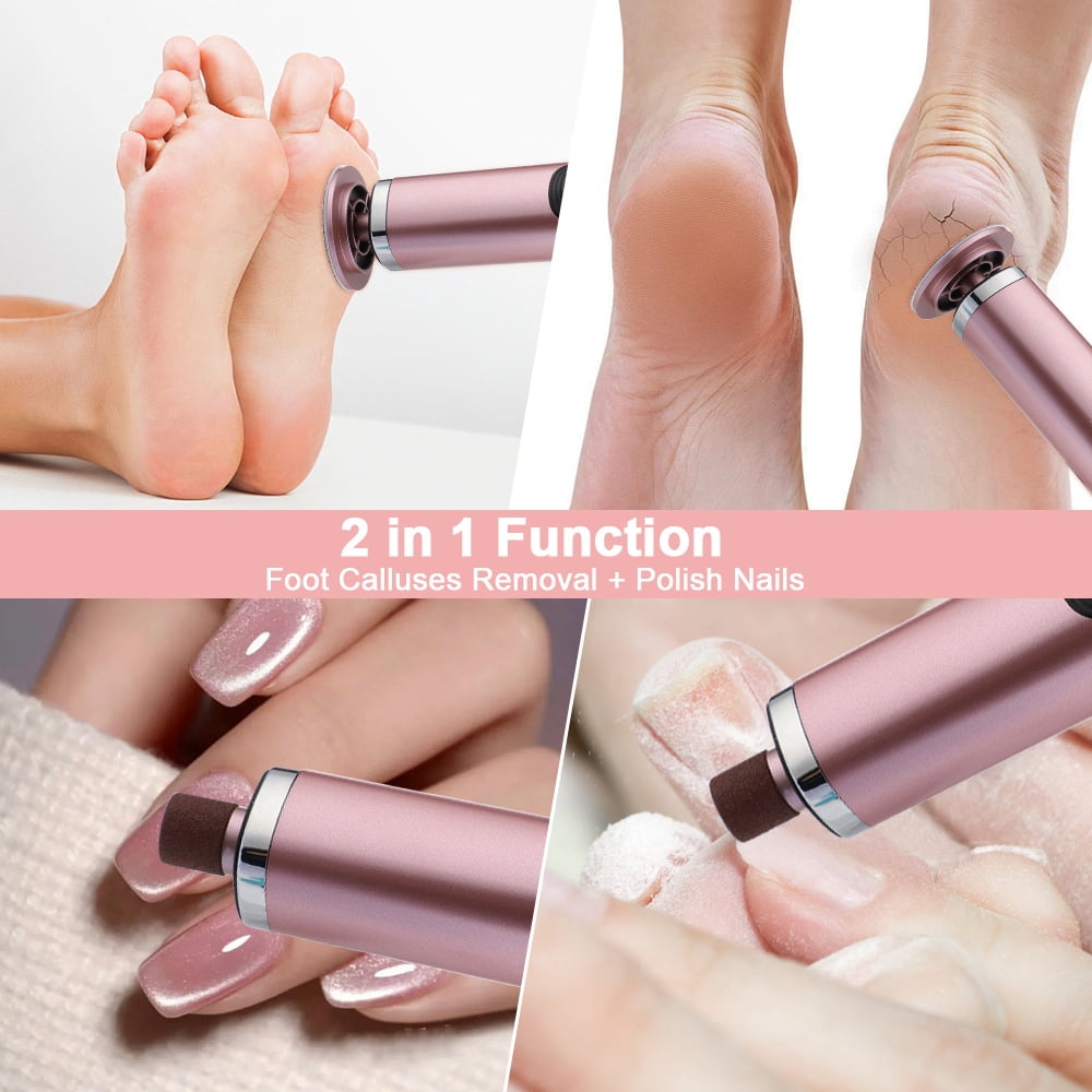 Professional Electric Foot Callus Remover Kit, Cordless & Rechargeable Pedicure Tool with 120 Replacement Sanding Discs for Removing Hard, Cracked Skin on Feet, Rose Gold