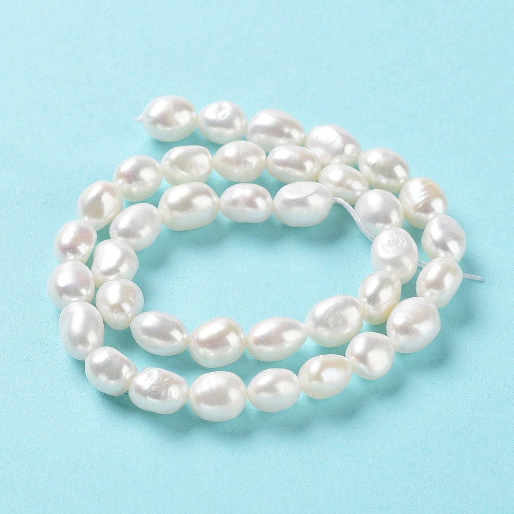 1 Strand Natural Cultured Freshwater Pearl Beads Strands Two Side Polished Grade 5A Seashell Color 9~10x8~9x7~8mm Hole: 0.6mm about