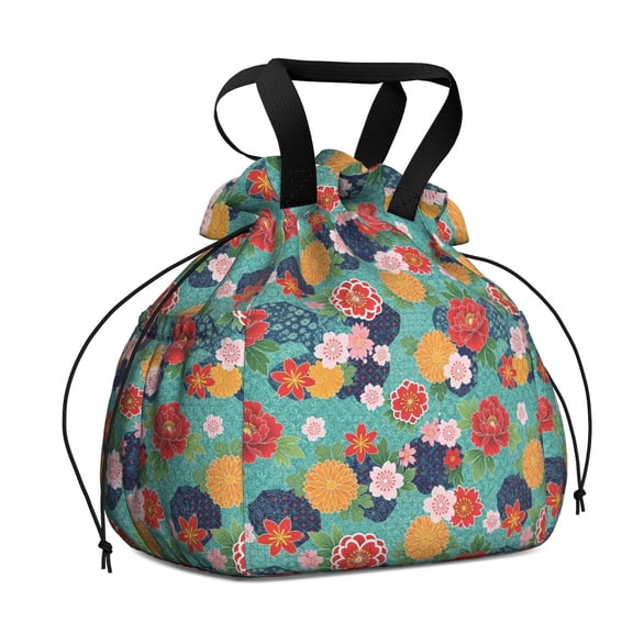 Pioneer Flower Floral Print Pattern Drawstring Lunch Bag Women - Drawstring Lunch Bag Insulated for Work Office - Stain-Resistant Large Lunchbags for Women with Multi-Pockets