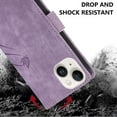 thumbnail image 5 of ELEHOLD Flip Wallet Case for iPhone 15 Pro Max Case Embossed Flower Butterflies Premium Leather Card Slots Kickstand Function Magnetic Clasp Detachable Wrist Lanyard Full Protective Case,purple, 5 of 6