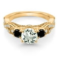 thumbnail image 2 of Gem Stone King 18K Yellow Gold Plated Silver Green Prasiolite Black Diamond and White Moissanite Engagement Ring for Women (1.27 Cttw, Gemstone, Round 6MM and 3MM, Size 7), 2 of 4