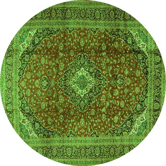 Ahgly Company Indoor Round Medallion Green Traditional Area Rugs, 7' Round
