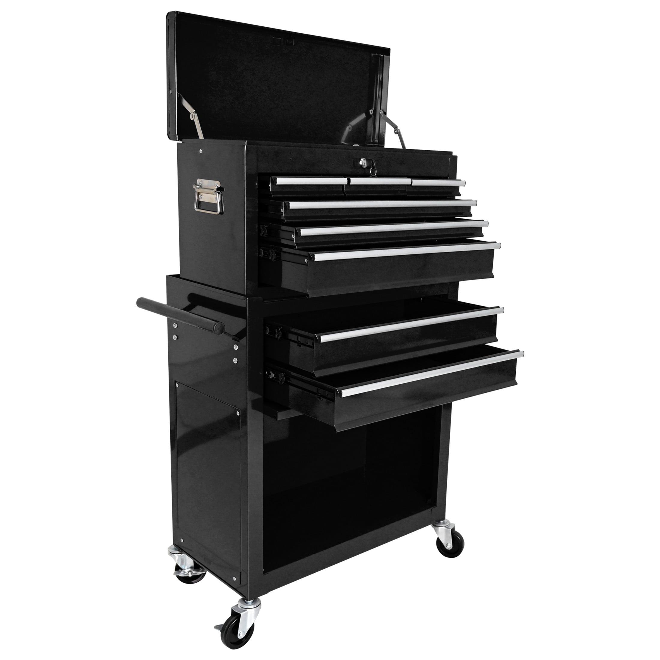 Noble House Heavy-Duty Rolling Tool Chest, 8-Drawer Steel Storage Box Organizer with Detachable Box, Black